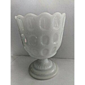E.O. Brody USA M4200 Milk Glass Pedestal Goblet Vase 1950s Thumbprint Pattern